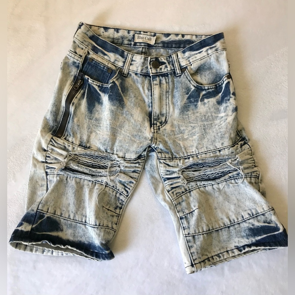 Blue Cult Shorts Women’s 18 Blue Denim Distressed Acid Wash Faded Streetwear